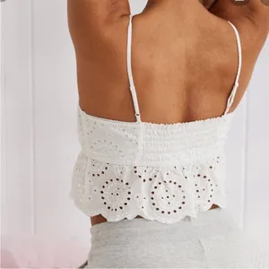Aerie White Lace Up Eyelet Crop Cami Top thumbnail 6