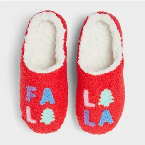 Red Holiday Fa La La Sherpa‎ Lined Slippers Women's Size L thumbnail 4