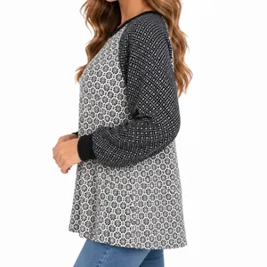 LOFT Black White Mixed Print Long Sleeve Tunic Top Women’s Medium thumbnail 3