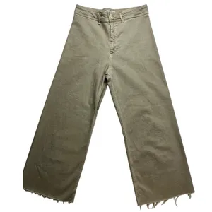 ZARA Wide Leg Cropped‎ High Rise Tan Khaki Pants Women US 14 EUR 46 thumbnail 1