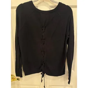 Lululemon Black Lace-Up Back Crew Neck Sweater thumbnail 3