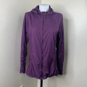 Lululemon Rush Hour Jacket Full Zip Darkest Magenta Purple Hooded Sz 12 *Flaw thumbnail 3