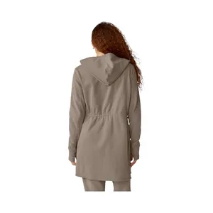 Beyond Yoga-On the go-Cozy Taupe Jacket-size large The first three stock photos are the actual color of the jacket, I had a hard time capturing the exact color in my pictures. Soft and warm taupe jacket. Ideal for comfort and style Open front Cinched waist Hooded Side pockets 67% cotton and 33% polyester Excellent condition thumbnail 3