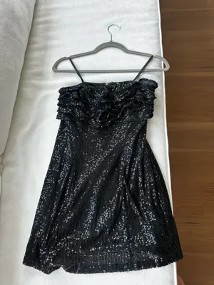 Free People Women's Black Frida Sequin Ruffle Strapless Mini Dress thumbnail 5