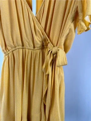 Vintage‎ Abercrombie & Fitch Yellow Micro Dot Faux Wrap Dress Romper Medium thumbnail 2