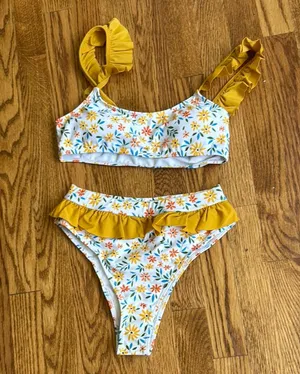 Yellow ruffled floral bikini set thumbnail 1