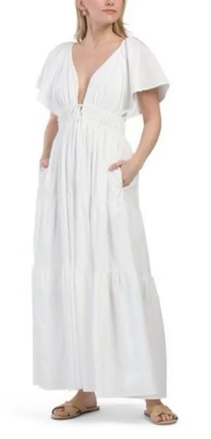 ✨YOUNG FABULOUS & BROKE White Mara Poplin Sz Medium Dress✨ thumbnail 1