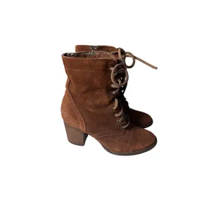 Steve Madden Gretell Brown Suede Lace Up Ankle Boots 8.5 Stacked Block Heel READ thumbnail 2