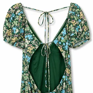 NEW Lulus Meadow Muse Green Floral Tie-Back Puff Sleeve Cottagecore Midi Dress thumbnail 9