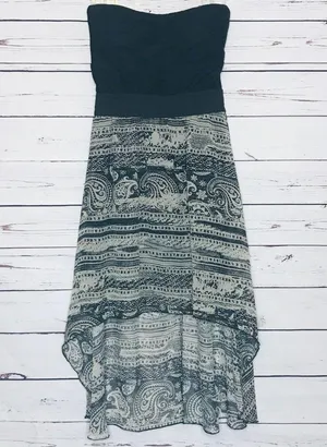 Black & White Aztec Tribal Pattern Strapless High Low Dress Size Medium thumbnail 8