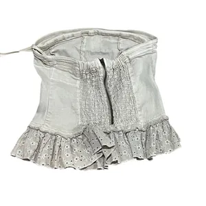 Kimchi Blue Strapless Corset Tube Top Womens M Light Wash Blue Eyelet thumbnail 3