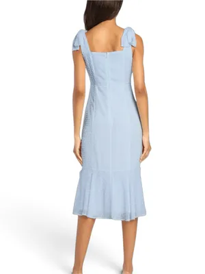 NWOT Lulus Bimini Powder Blue Dot Tie-Strap Midi Dress M thumbnail 3