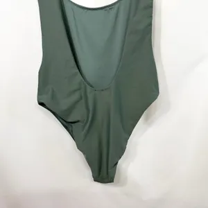 Aerie Large‎ One Piece Swimsuit Olive Green Scoop High Cut Solid Beach Vacay 231 thumbnail 6