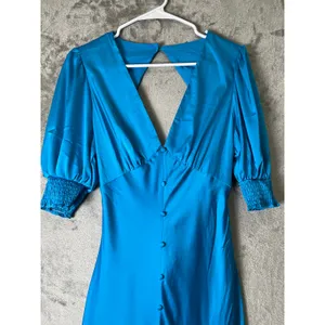Petal + Pup Satin Maxi Dress Blue Open Back Puff Sleeve Formal Wedding‎ Med New thumbnail 2
