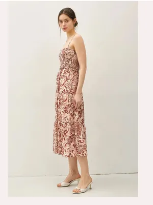 New With Tags BeCool Mocha Floral Midi Dress Sz M thumbnail 2