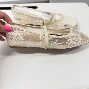 Susanny‎ Airy Lace White Ballerina Flats Square Toe Mary Jane Mesh Sequins 6.5 thumbnail 3