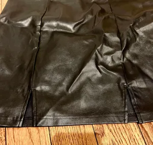 SheIn NWOT Sexy High Waist Notch Hem Leather A-Line /two front slits L thumbnail 5