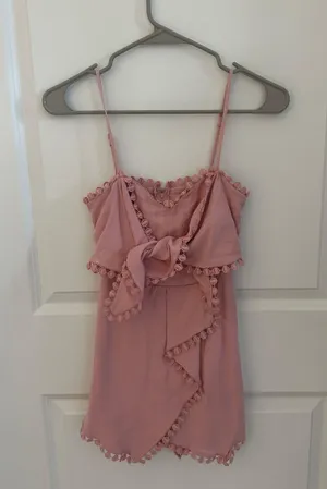Francesca's Pink Ruffle Wrap Romper thumbnail 2