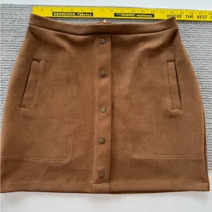Free Planet Cognac Brown Faux Suede Snap Front Detail Stretch Mini Skirt thumbnail 7