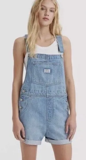 Levi's Denim Shortall Womens Large Light Wash Vintage Utility Chore Concert thumbnail 1