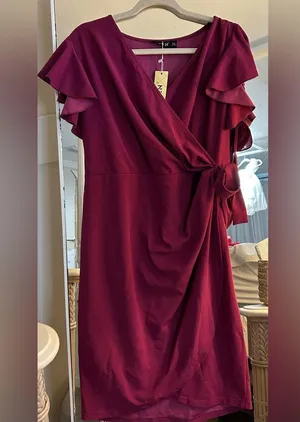 NEW Deep V Neck Sleeve Faux Wrap Formal Slit Pencil Dress 2X thumbnail 4