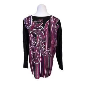 Choices Black Paisley Print Gem Embellished LS Sweater‎ XL Colorful Abstract thumbnail 5