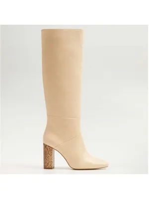 MANGO Cream Leather Knee High Boots, animal print 8.5 Office Siren, Minimalist thumbnail 2