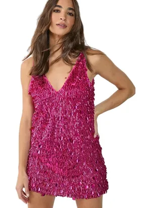NWT Nasty‎ Gal Cluster Sequin Plunge Mini Dress Fuchsia Pink Party Cocktail Sz 8 thumbnail 1