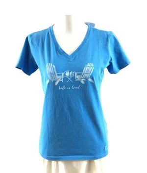 Life is Good Womens Crusher Tee Shirt Classic Fit Lounge Chair V Neck Blue XS thumbnail 1