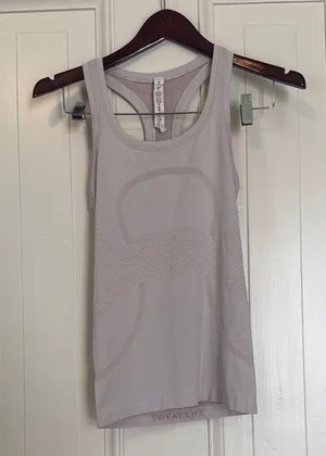 Lululemon White and pink Sleeveless Fitted Backless Tank Top thumbnail 1