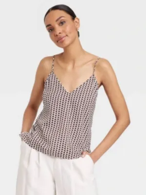 A New Day Women’s Size XXL Matte Satin Cami Camisole Tank Top White Dark Brown thumbnail 1