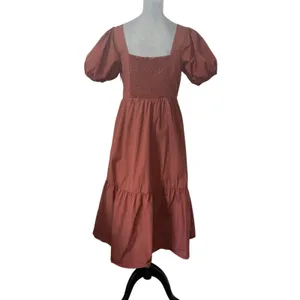 ASTR the Label Poplin Puff Sleeve Tiered Midi Dress L Square Neck Rust Cottage thumbnail 2