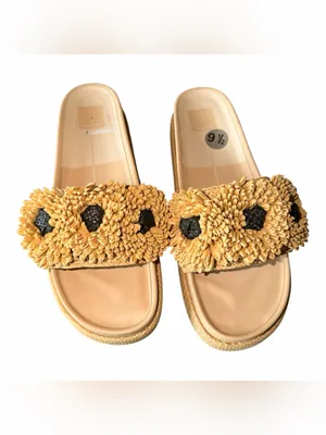 NEW $140 Dolce Vita Sidona Boho Flower Raffia Platform Slide Sandals 9.5 Resort thumbnail 7