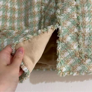 Green Pastel Tweed Fringe Blazer Size 8 Office Work Career thumbnail 4