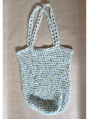 Handmade Crochet Tote Bag White Blue Green Boho Beach Market Shoulder Purse thumbnail 5