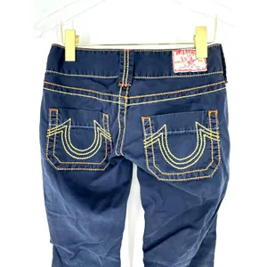 True Religion Joey Navy Blue Big T Stitch Low Rise‎ Flare Pants 26 Made in USA thumbnail 4