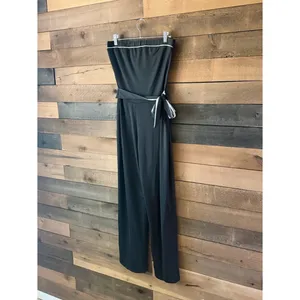 Vintage Cimmaron Dress Black Strapless Wide Leg Jumpsuit Minimalist 80s thumbnail 3