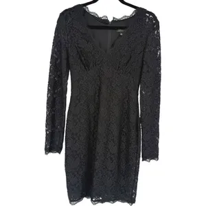 Adrianna Papell Black Lace Long Sleeve Sheath Dress Size 4 Whimsigoth Romantic thumbnail 3
