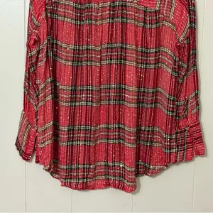 Free People Fearless Love Tunic XS Red Plaid Metallic Bell Sleeve Boho Top thumbnail 12