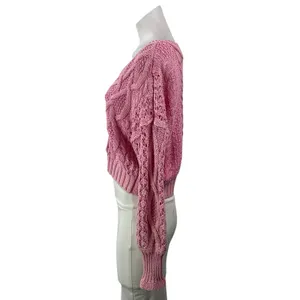 Anthropologie Pilcro Pink Cable Knit V Neck Cropped Button Cardigan Sweater XSP thumbnail 2