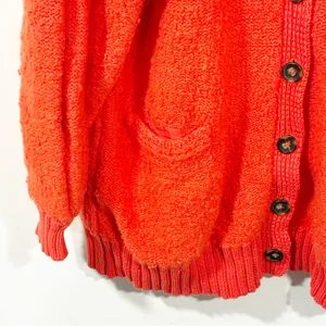 Free People Snow‎ Drop Over Sized Cardigan Orange V Neck Sweater Size Small thumbnail 4