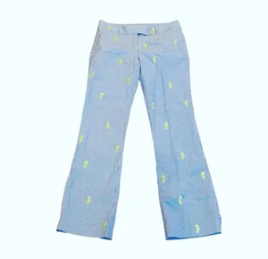 J.Crew Blue White Gingham Lime Green Embroidered Seahorse Pants Lightweight 8 thumbnail 3