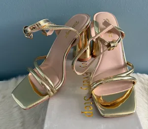 Ribongz Strappy Gold Formal Prom Wedding Shoes thumbnail 1