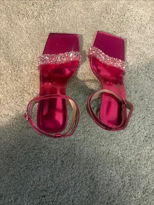 SheIn Women's Metallic Fuchsia Ankle-Strap Heels with Crystal Toe Strap 11 thumbnail 6