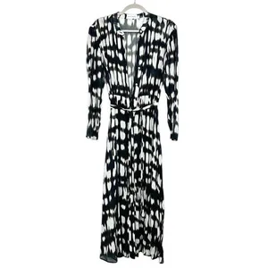 Bella Dahl XS Black White Contemporary Maxi‎ Dress Button Front Long Sleeve thumbnail 2