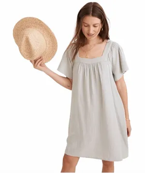 Madewell Glassware Blue Lightspun Butterfly Square Neck Cotton Gauze Mini Dress thumbnail 1