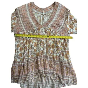 Free People Moonlight Dance Oversize Floral Printed Tunic Top Ivory Combo Boho M thumbnail 6