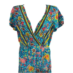 Pretty Garden Wrap Short Sleeve Maxi Dress Colorful Beautiful Boho Prairie sz M thumbnail 4