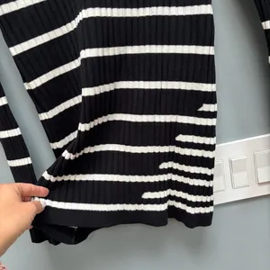 T by Alexander Wang Black Ivory Striped Fitted Rib Pullover Medium thumbnail 6