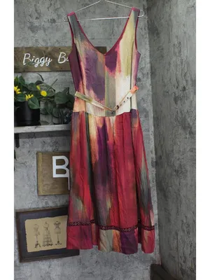 NWT DKNY Womens Abstract V-Neck Belted Dress Midi Brush Stroke Brown Multi 10 thumbnail 6